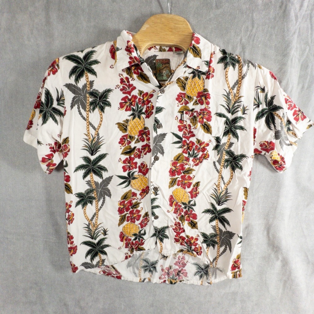 Vtg Pineapple Connection Mens L Hawaiian Rayon Shirt Resortwear Beach Preppy